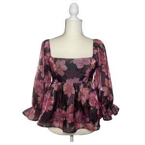 Thirty Thirty Pink Floral Baby Doll Top Size Medium